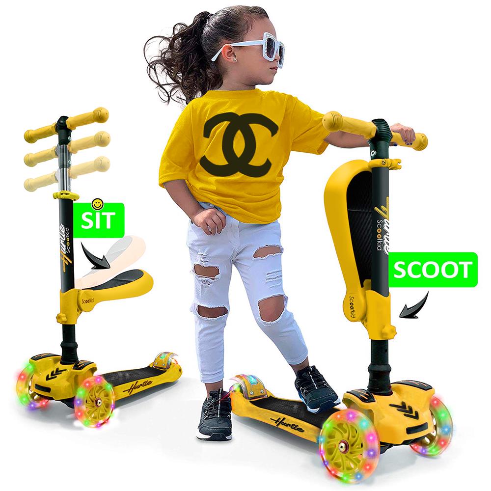 3-Wheel Kids Scooter with LED Lights, Adjustable Handlebar, Yellow