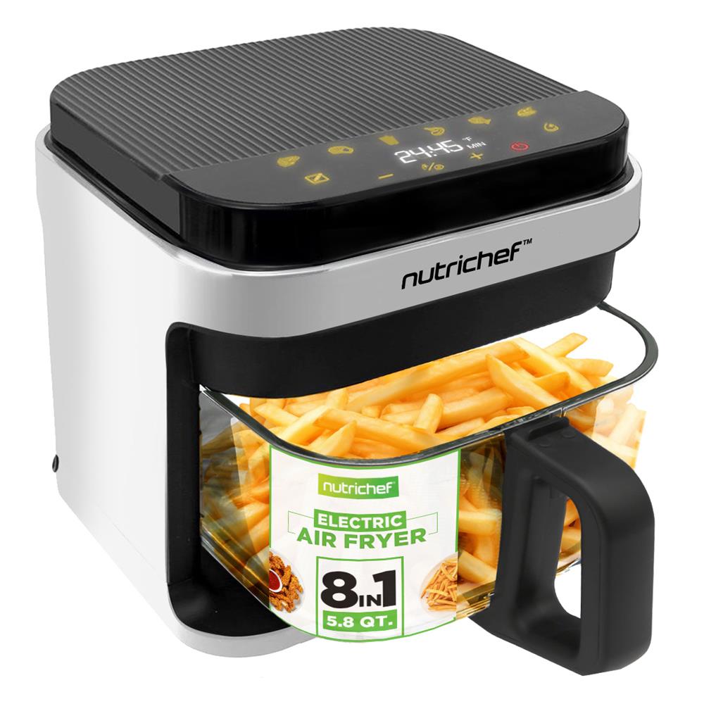 5.8QT Air Fryer, Quick Cooking, Transparent Bowl, White – Pyle USA