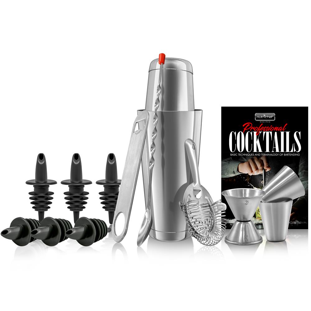 Kit Shaker Cocktail 5 Pièces 750ml En Acier Inoxydable | Doseur, Cuillère, Passoire, Pince à Glace | Pour Bar Maison