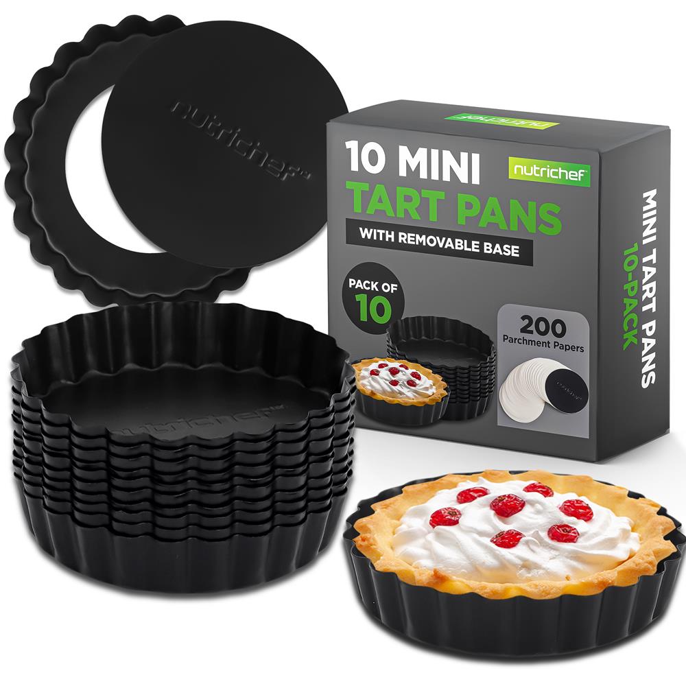 NutriChef 10-Piece Nonstick Mini Tart Baking Pans with Non-Stick Coating & Removable Base