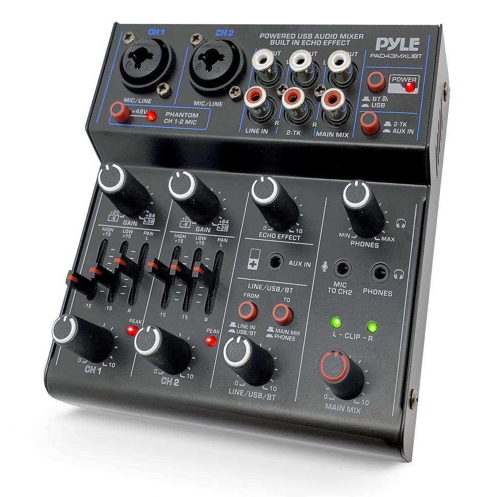 Wireless 4-Channel Audio Mixer - Bluetooth, USB Interface, Echo