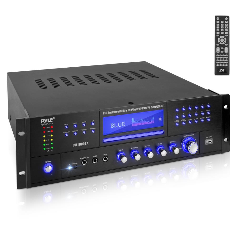 4-Channel Bluetooth Amplifier 1000W CD/DVD Player, USB, FM Radio