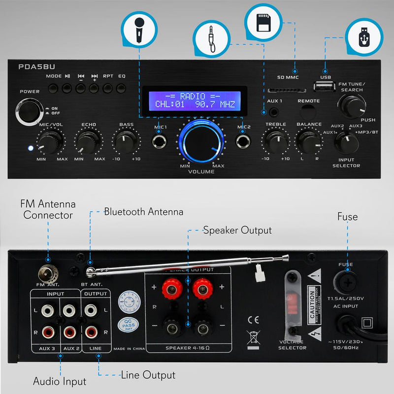 Bluetooth Home Stereo Amplifier Receiver – Pyle USA