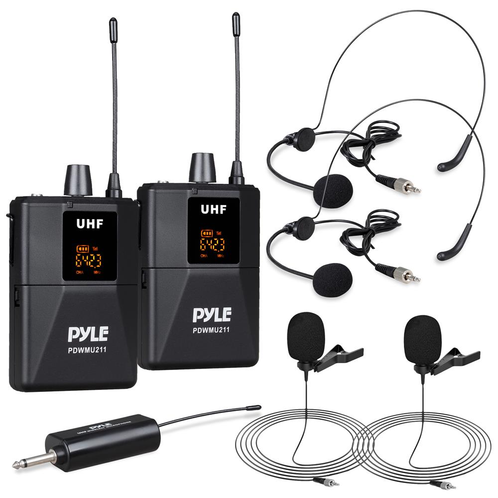 UHF Wireless Microphone System, 4-Channel Cordless Mic Set with Handheld/Bodypack/Headset/Lapel, Metal Build, Fixed Frequency, 400ft Coverage, Ideal f Audio2000 AWM6528U UHF Four-Channel Wireless Microphone System With 4  Handheld Microphones