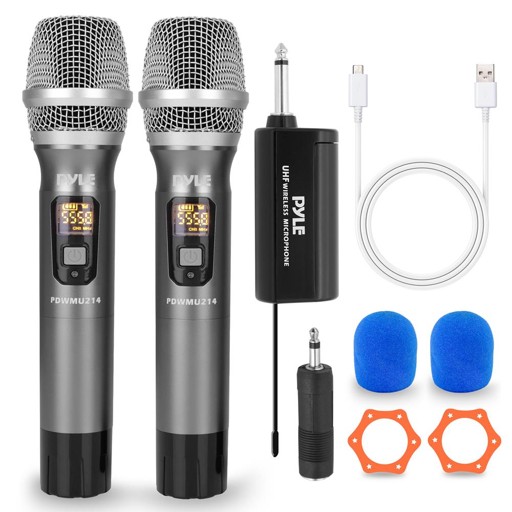UHF Wireless Microphone System, 4-Channel Cordless Mic Set with Handheld/Bodypack/Headset/Lapel, Metal Build, Fixed Frequency, 400ft Coverage, Ideal f Audio2000 AWM6528U UHF Four-Channel Wireless Microphone System With 4  Handheld Microphones
