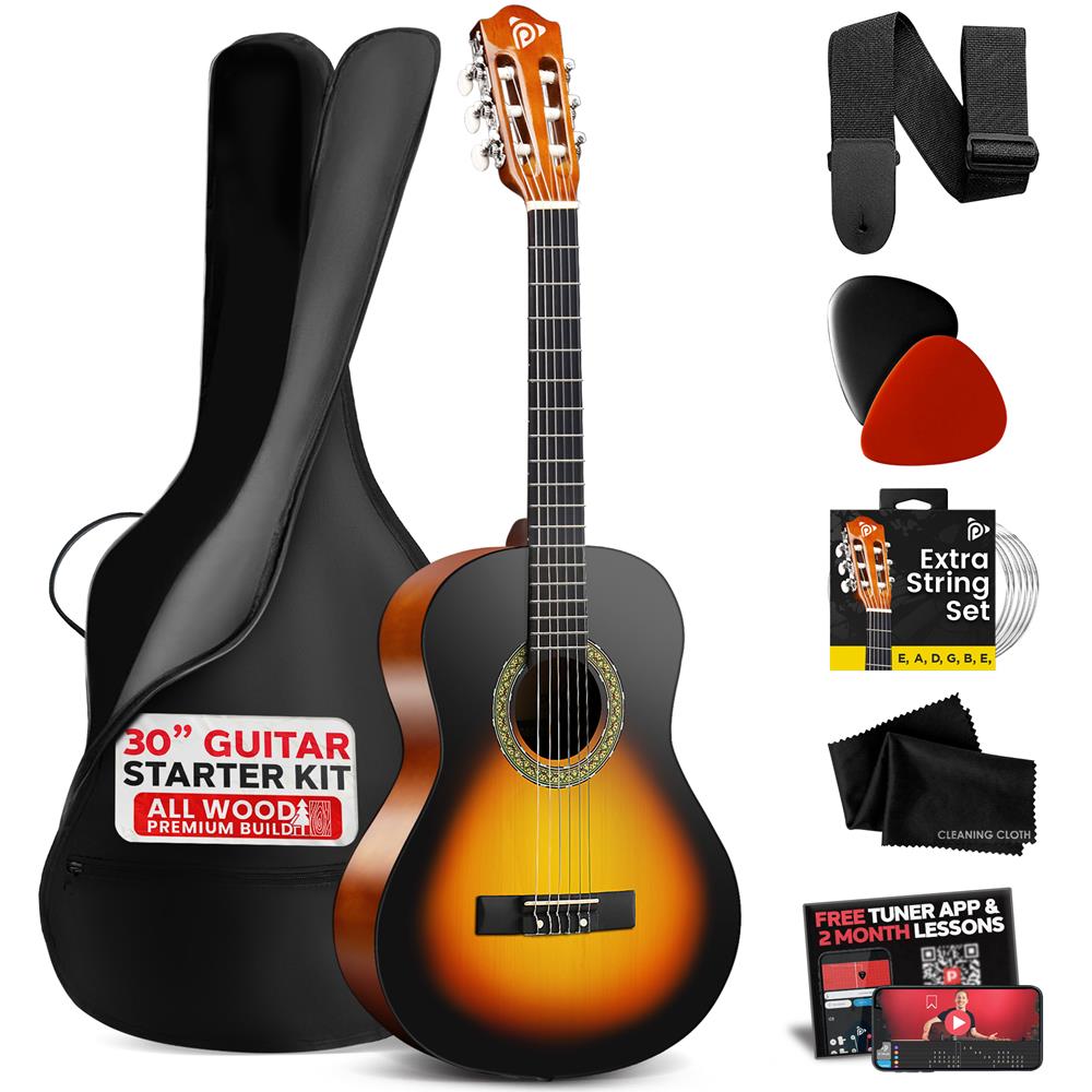 acoustic guitar gear Acoustic Guitar Kit, Beginner-Friendly, 30" Sunburst, Nylon Strings