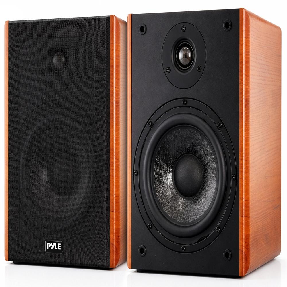 Bookshelf Speakers 200W Max Power Silk Dome Tweeter Wood Grain