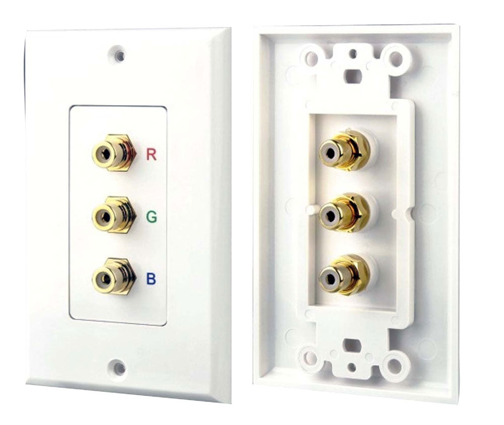 3 RGB/RCA Component Wall Plate, Gold Plated Jacks, White – Pyle USA