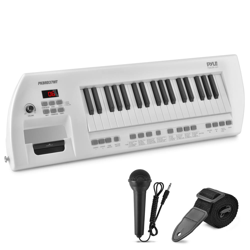 Electric Piano 37-Key Rechargeable Stereo Speakers White – Pyle USA