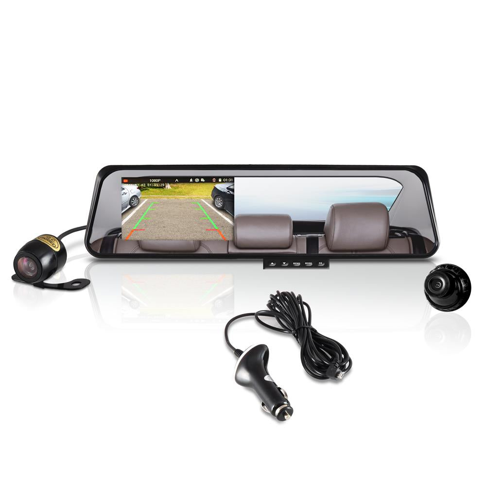Dash Cam Dual DVR 1080p HD Night Vision Rearview Mirror Monitor