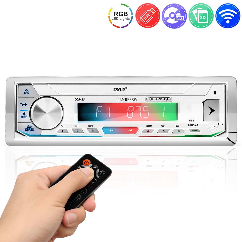 Pyle Single-DIN Marine CD Radio W/White Cover, 4x 5.25 Indoor/Outdoor Speakers Pyle Single-DIN Marine CD Radio W/White Cover, 4x 5.25 Indoor/Outdoor Speakers