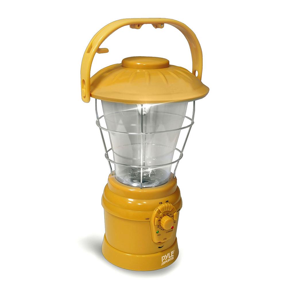 Hand Crank Lantern Radio, Rechargeable, LED Light, Yellow – Pyle USA