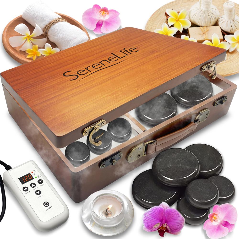 Hot Stone Massage Kit - Portable Basalt Stones with Heater, 12