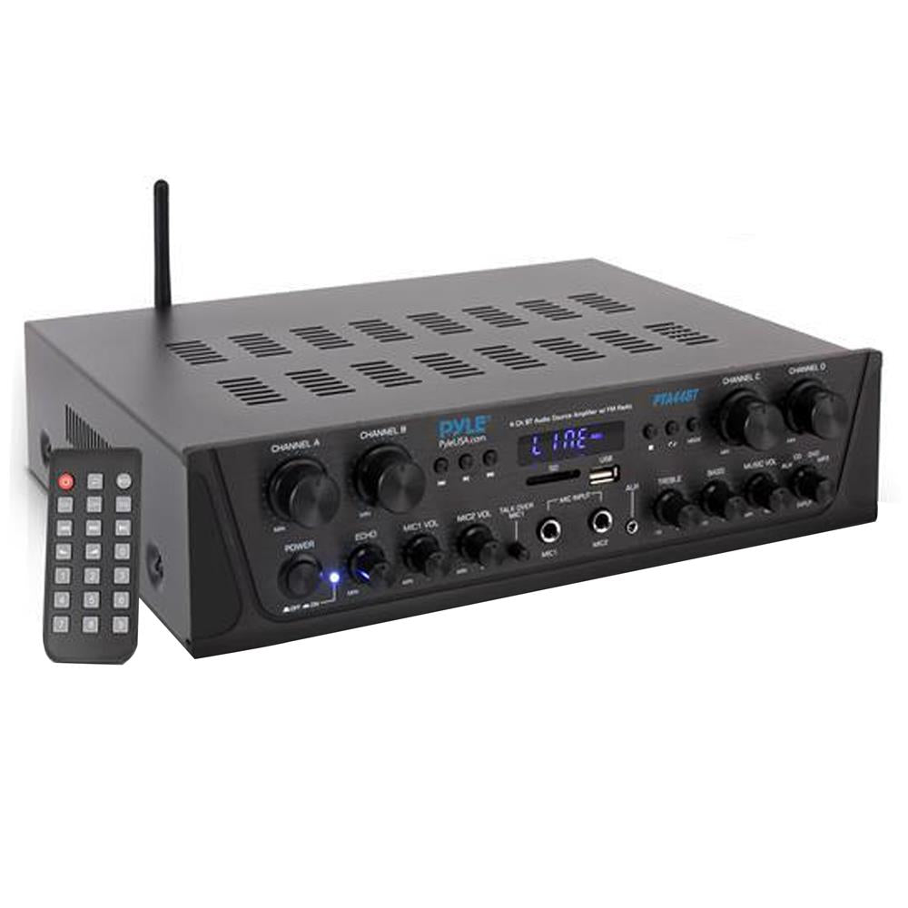 500W 4-Channel Bluetooth Amplifier, Wireless Streaming, USB/SD/AUX