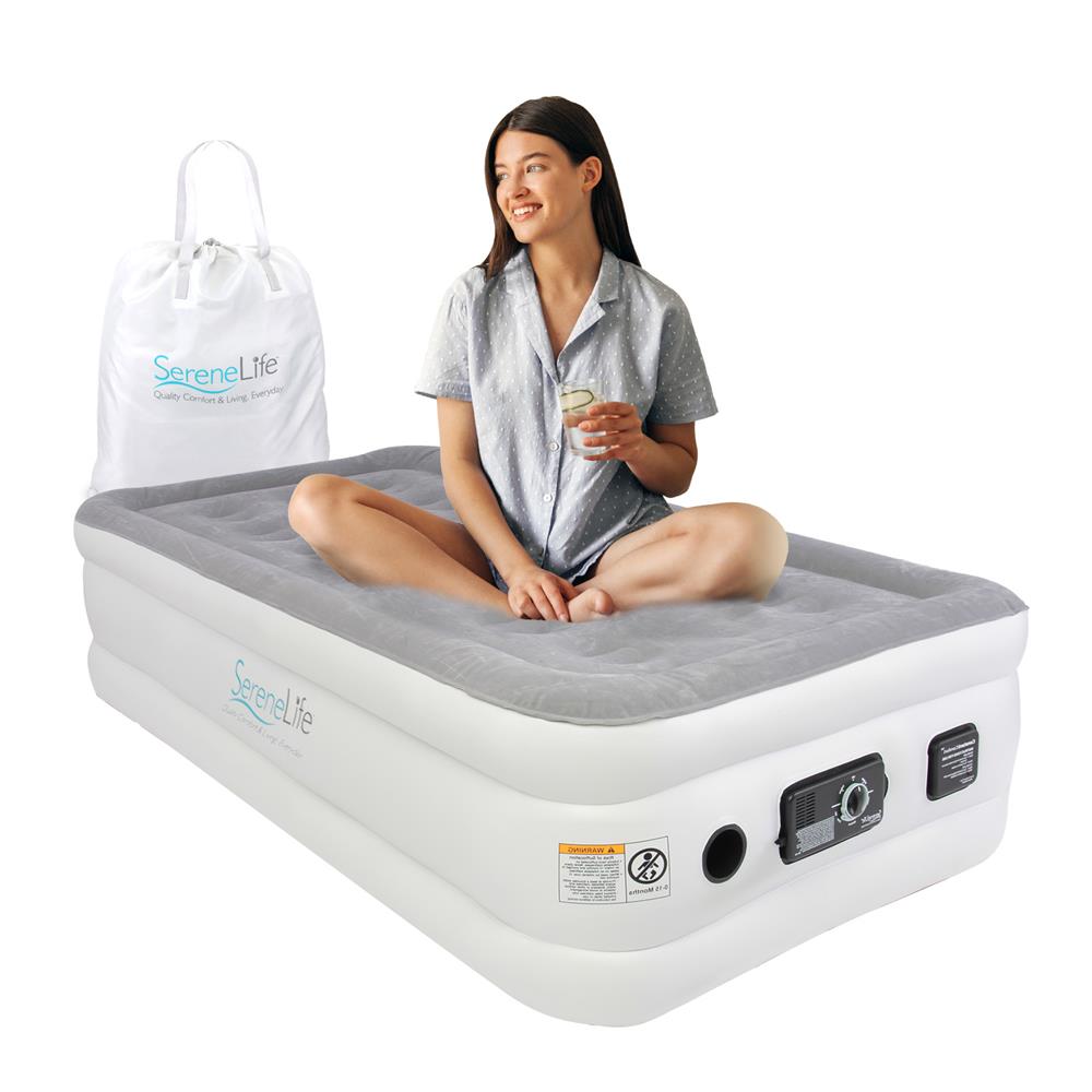 Twin Air Mattress, ComfortCoil Tech, Built-in Pump, Gray, 18