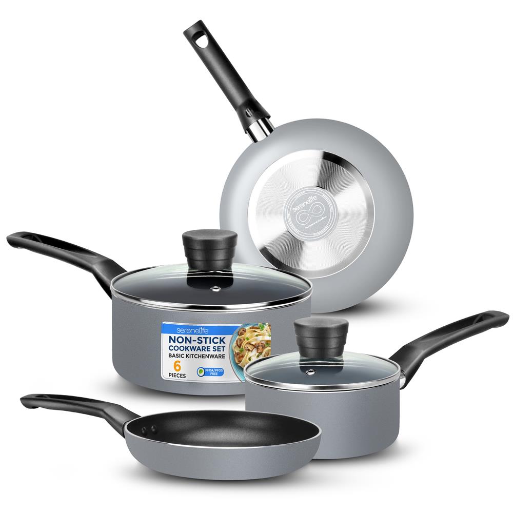 6-Piece Nonstick Cookware Set - Even Heat, Durable Coating, Gray