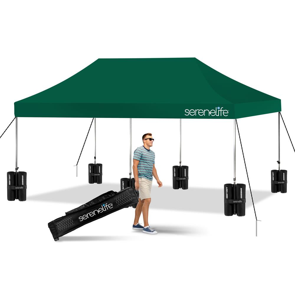 canopy tent waterproof SereneLife SLGZ20FG Pop Up Canopy Tent, 10x20, Forest Green
