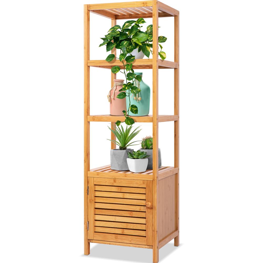 5 Tier Bamboo Storage Cabinet Shelf – Pyle USA