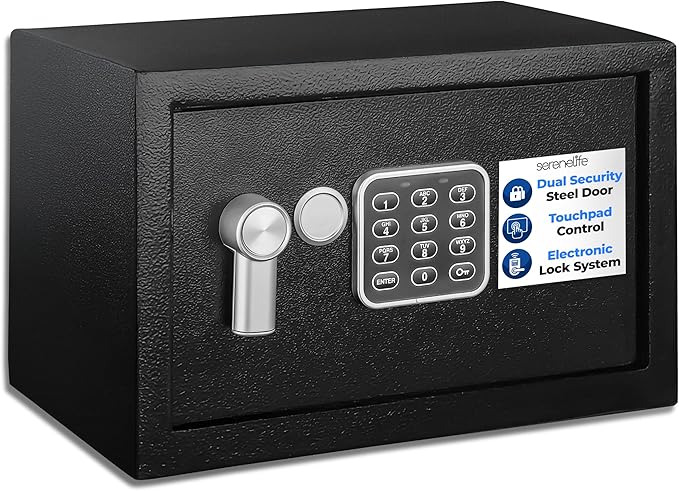SereneLife SLSFE15 Compact Electronic Safe Box with Mechanical Override (Includes Keys)