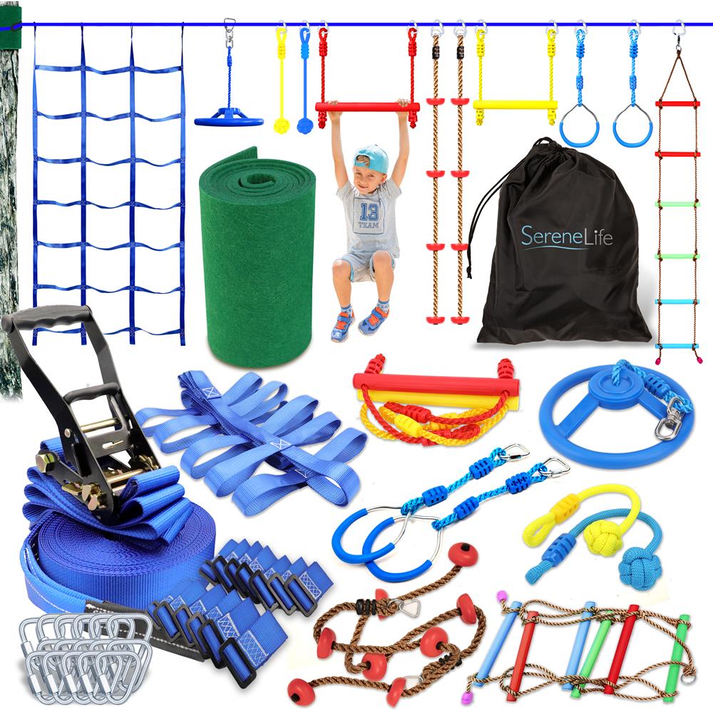 Ninja Warrior Obstacle Course 50ft Slackline Set with 18