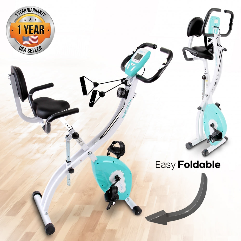 Folding Exercise Bike, Cardio Workout, 8 Resistance Levels, Pulse Monitor Folding Exercise Bike, Cardio Workout, 8 Resistance Levels, Pulse Monitor