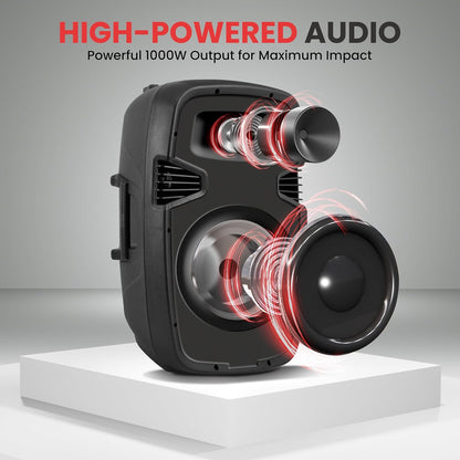 Pyle 10" Wireless Portable PA system - 1000W High Powered Bluetooth Compatible Active + Passive Pair Outdoor Sound Speakers w/ USB SD MP3 AUX - 35mm Mount, 2 Stands, Microphone, Remote - PPHP1049KT