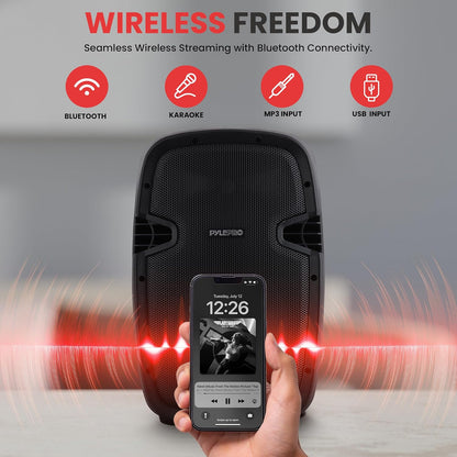 Pyle 10" Wireless Portable PA system - 1000W High Powered Bluetooth Compatible Active + Passive Pair Outdoor Sound Speakers w/ USB SD MP3 AUX - 35mm Mount, 2 Stands, Microphone, Remote - PPHP1049KT