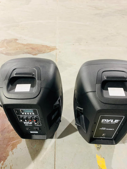 Pyle 10" Wireless Portable PA system - 1000W High Powered Bluetooth Compatible Active + Passive Pair Outdoor Sound Speakers w/ USB SD MP3 AUX - 35mm Mount, 2 Stands, Microphone, Remote - PPHP1049KT