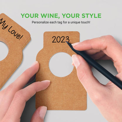 Wine Bottle Tags, Customizable Brown Paper, 200 Pcs for Cellar Collection