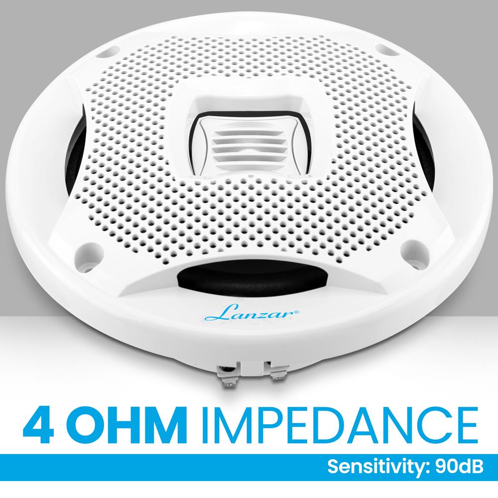 Lanzar AQ6CXW 400 Watts 6.5ーInch 2ーWay Marine Speakers (White) by Lanzar 6.5\" Dual Marine Speakers 400W Waterproof Weatherproof White