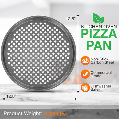 Nonstick Pizza Pan 12.8" - Even Baking, Carbon Steel, Gray