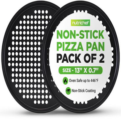 2-Pack 13" Non-Stick Pizza Pans, Carbon Steel, Dishwasher Safe, Gray