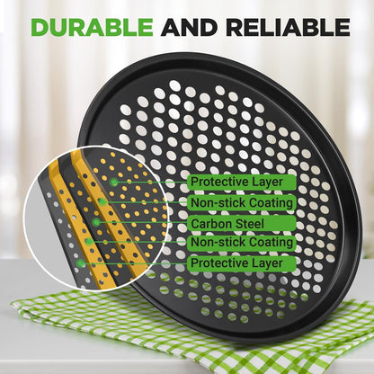 4-Pack 13" Non-Stick Pizza Pans, Carbon Steel, Dishwasher Safe, Gray