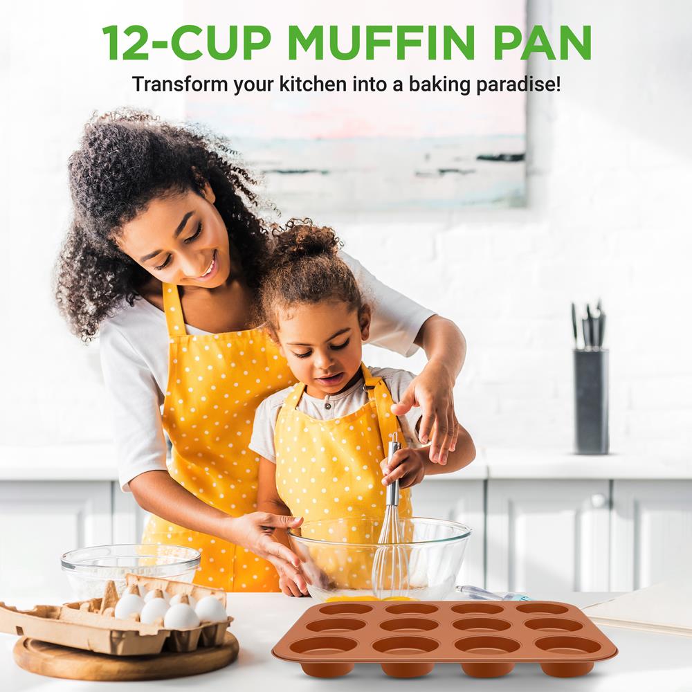 12-Cup Muffin Pan, Even Heating, Non-Stick Carbon Steel, Copper - Thumbnail 5