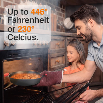 Nonstick Round Cake Pan - Easy Release Carbon Steel, Red Handles, 9.7"