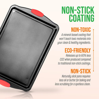 Nonstick Cookie Sheet 17"x11" Easy Clean Carbon Steel Red Handles
