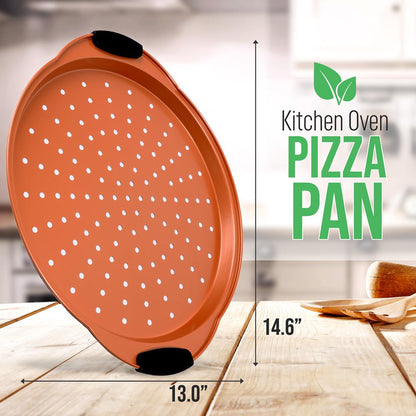 13" Nonstick Pizza Tray - Easy Clean Carbon Steel, Copper