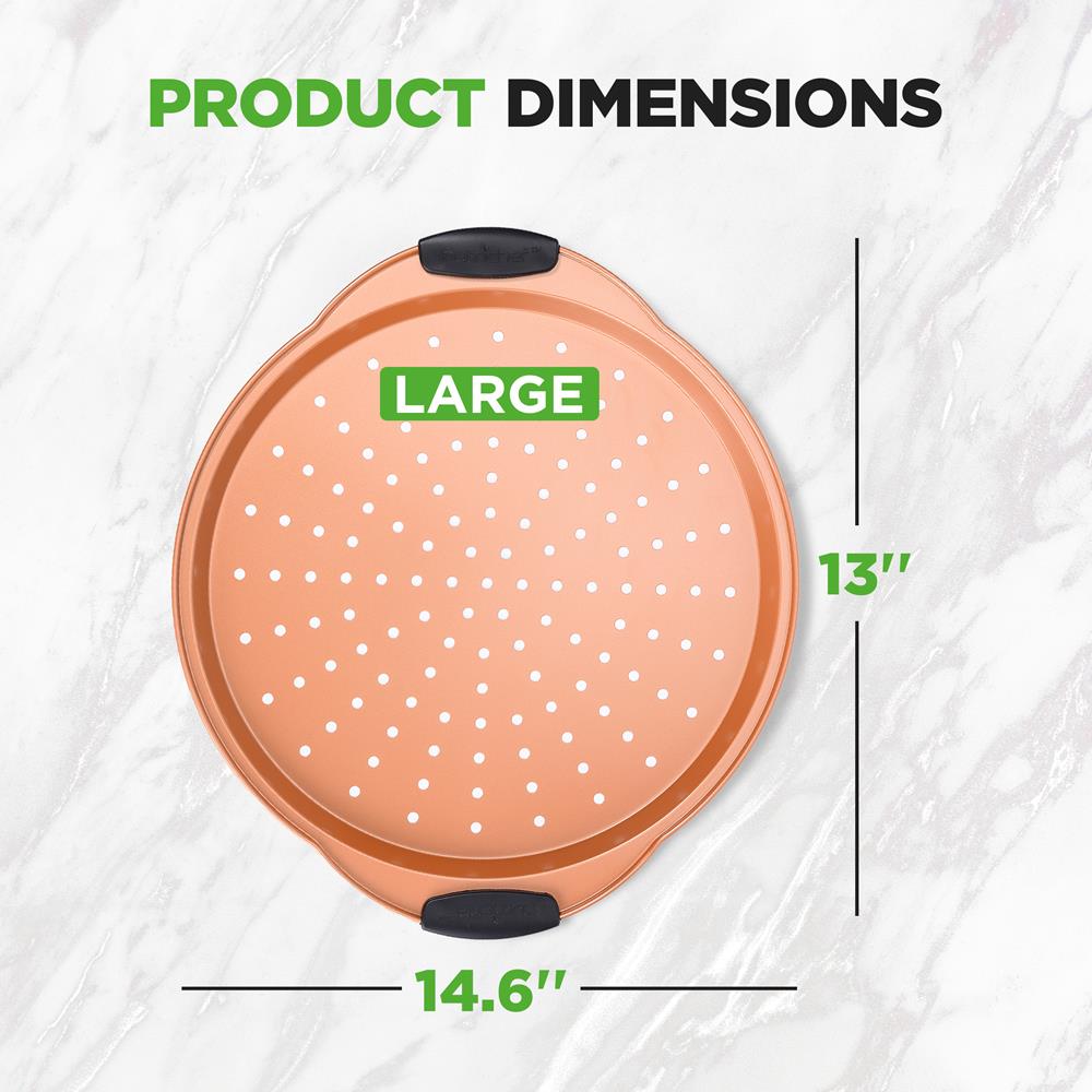 13" Nonstick Pizza Tray - Easy Clean Carbon Steel, Copper - Thumbnail 3