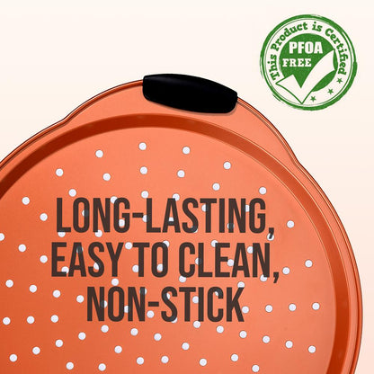 13" Nonstick Pizza Tray - Easy Clean Carbon Steel, Copper