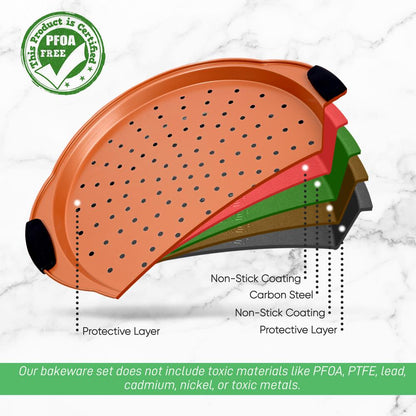 13" Nonstick Pizza Tray - Easy Clean Carbon Steel, Copper