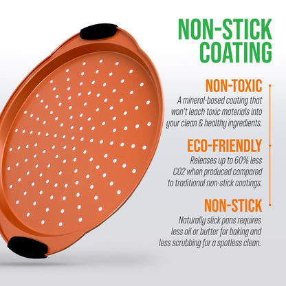 13" Nonstick Pizza Tray - Easy Clean Carbon Steel, Copper