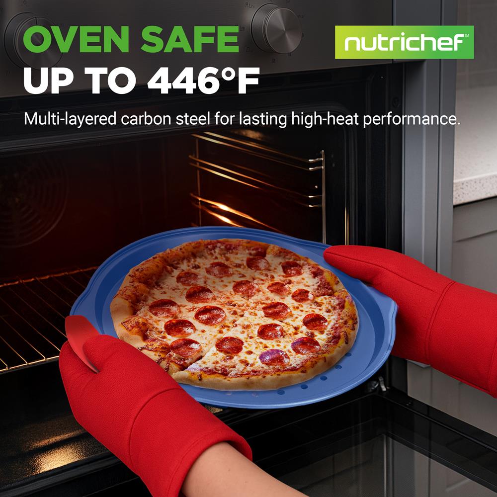 13" Nonstick Pizza Tray - Easy Grip, Carbon Steel, Blue - Thumbnail 2