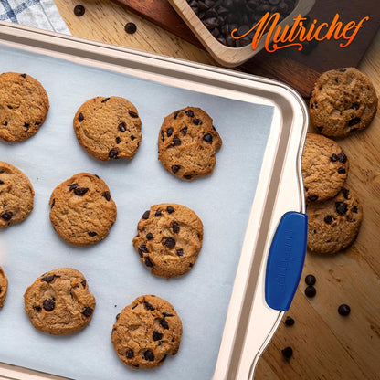 Nonstick Cookie Sheet, Easy Release, Carbon Steel, Blue Handles