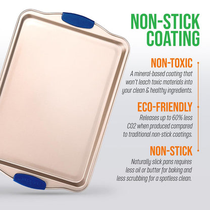 Nonstick Cookie Sheet, Easy Release, Carbon Steel, Blue Handles