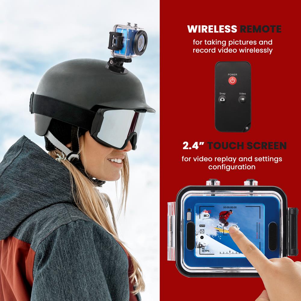 Action Camera HD 1080P Waterproof 12MP Touch Screen Blue – Pyle USA