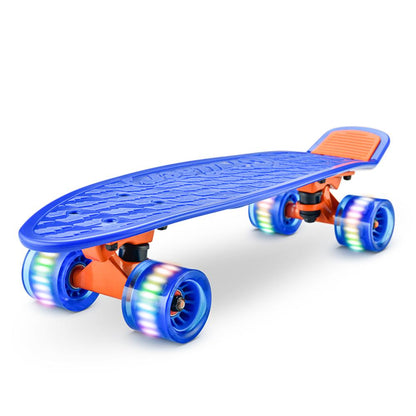 Mini Cruiser Skateboard - LED Wheels, Double Kick, 6" PP Deck, Blue