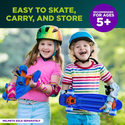 Mini Cruiser Skateboard - LED Wheels, Double Kick, 6" PP Deck, Blue