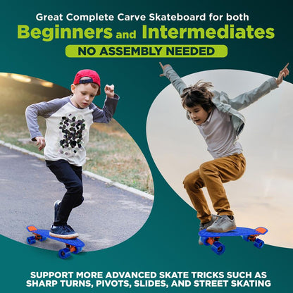 Mini Cruiser Skateboard - LED Wheels, Double Kick, 6" PP Deck, Blue