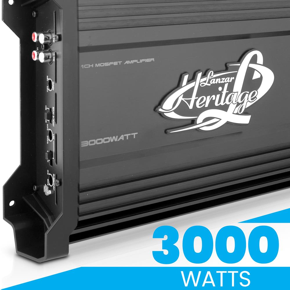 Lanzar HTG157 Amplificatore MOSFET Mono 3000W, 2 Ohm, Con Filtro Passa-Basso E Ingressi RCA, Nero