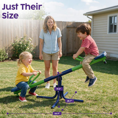Hurtle Dual Seat Seesaw With Handles For Kids Ages 3–8, Stable No-Wobble Design, Safe Rounded Edges, Indoor & Outdoor Use (Blue And Green)